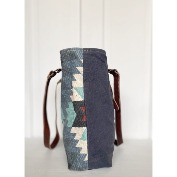 Myra Bag Patterned Upcycled Rug Canvas and Leather Tote Bag - Picture 6 of 9